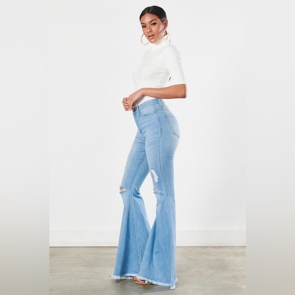 Distressed Frayed Hem Ultra Flare Bell Bottom Jeans - Vibrant M.i.U - Picture 6 of 6